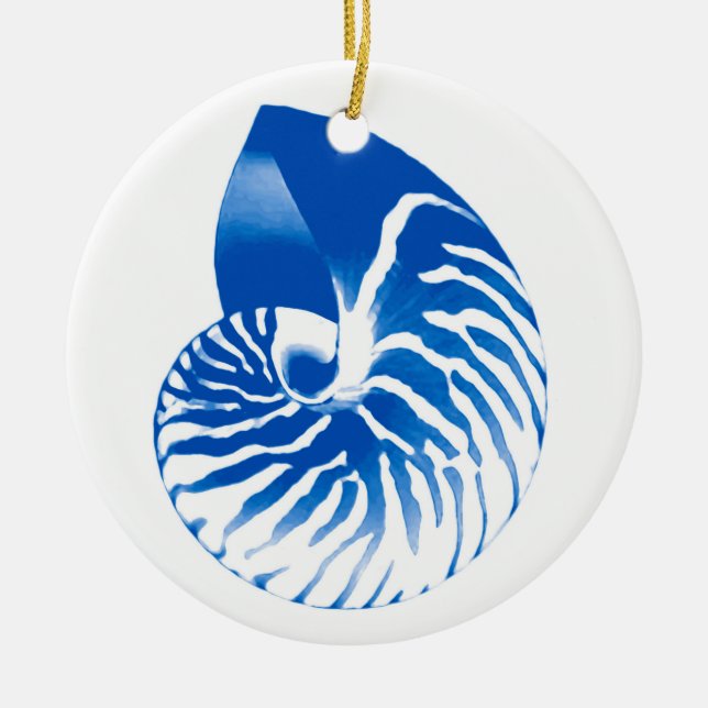 Nautilus-Muschel - Kobaltblau und -WEISS Keramikornament (Vorne)