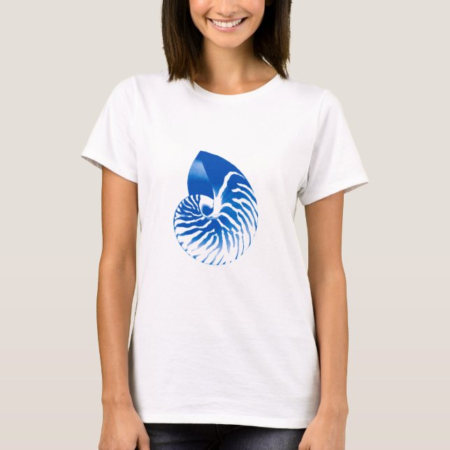 Nautilus-Muschel - Kobaltblau und weiß T-Shirt (Vorderseite)