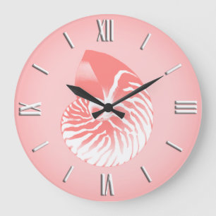 Nautilus-Muschel - Korallenrosa und Weiß Große Wanduhr