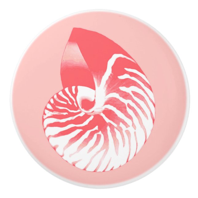 Nautilus-Muschel - Korallenrosa und Weiß Keramikknauf (Vorderseite)