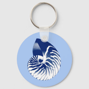 Nautilus Muschel - Marine, weiß & hellblau Schlüsselanhänger