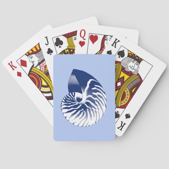 Nautilus Muschel - Marine, weiß & hellblau Spielkarten (Rückseite)