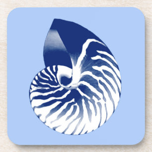 Nautilus Muschel - Marine, weiß & hellblau Untersetzer