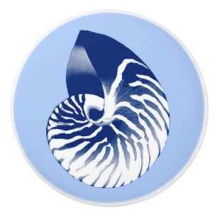 Nautilus-Muschel - Marine, weiß u. hellblau Keramikknauf