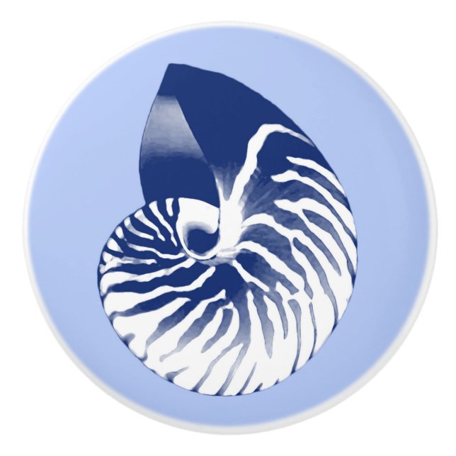 Nautilus-Muschel - Marine, weiß u. hellblau Keramikknauf (Vorderseite)