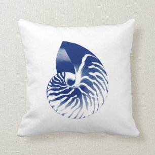 Nautilus-Muschel - Marineblau und -WEISS Kissen