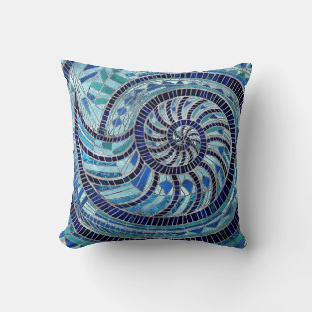 Nautilus-Muschel-Mosaikkunst Kissen (Vorderseite)