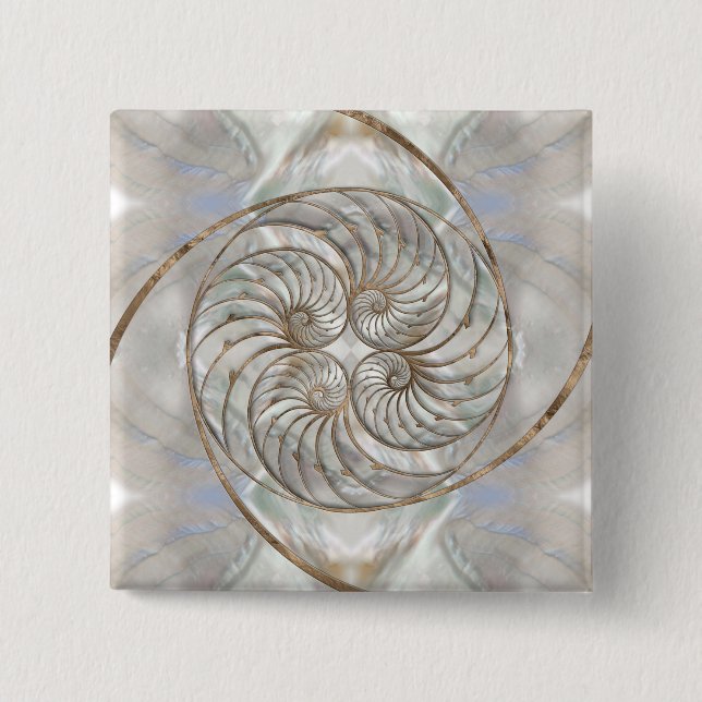 Nautilus-Muschel - Perlmutter und Goldmedaille Button (Vorderseite)