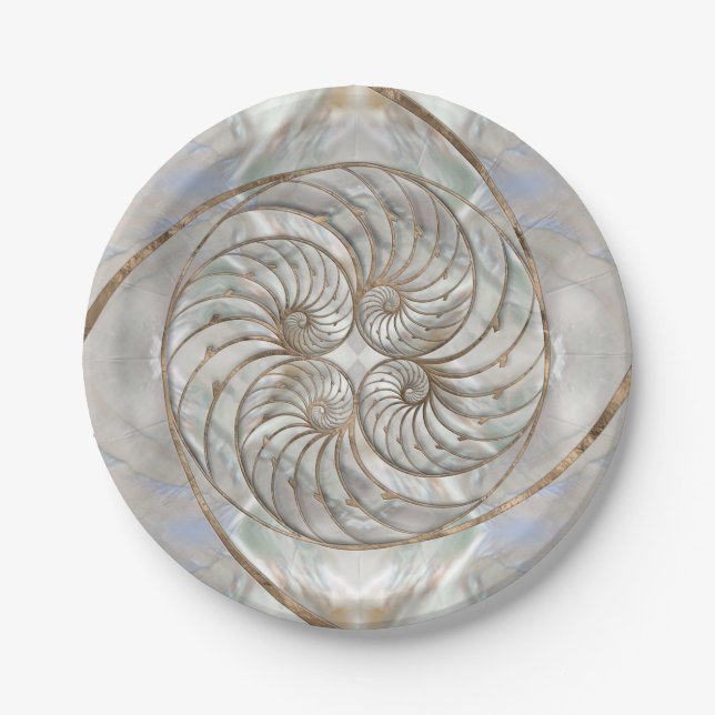 Nautilus-Muschel - Perlmutter und Goldmedaille Pappteller (Vorderseite)