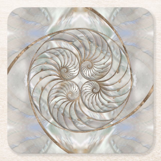 Nautilus-Muschel - Perlmutter und Goldmedaille Rechteckiger Pappuntersetzer (Vorderseite)