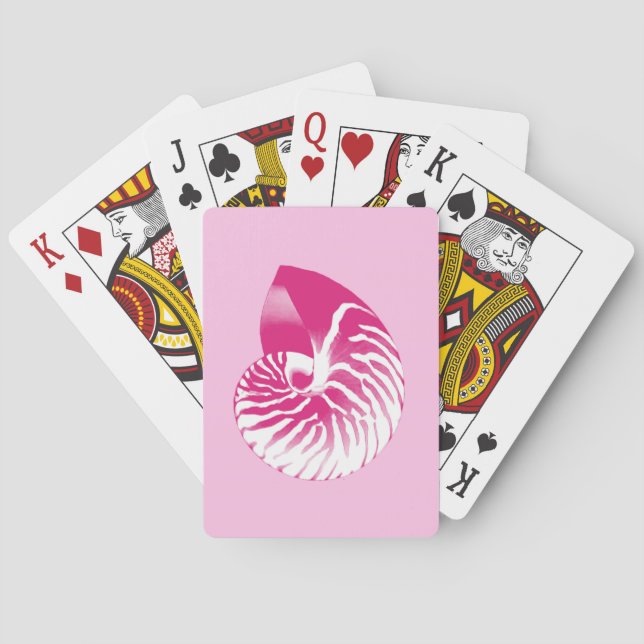 Nautilus-Muschel - pinkfarbenes rosa und Weiß Spielkarten (Rückseite)