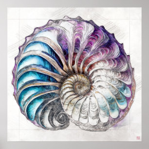 Nautilus Muschel Zeichnend - Kunstdruckerei Poster