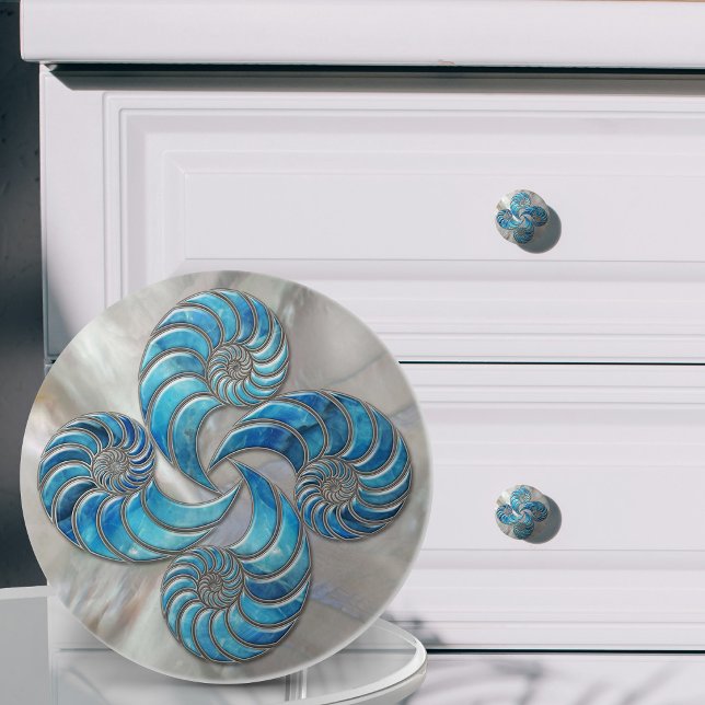 Nautilus-Schale Blaue Marmor und Perlmutt Keramikknauf (Von Creator hochgeladen)