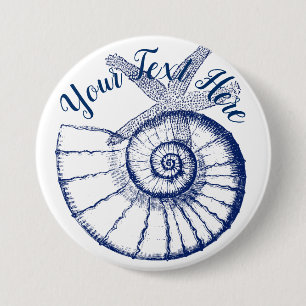Nautilus Seashell & Starfish Marine Life Custom Button