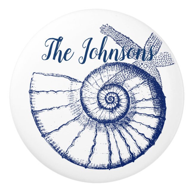 Nautilus Seashell & Starfish Marine Life Custom Keramikknauf (Vorderseite)