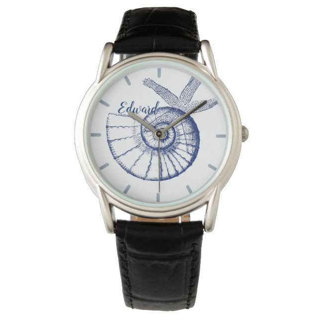 Nautilus Seashell & Starfish Meereslebewesen Armbanduhr (Vorderseite)