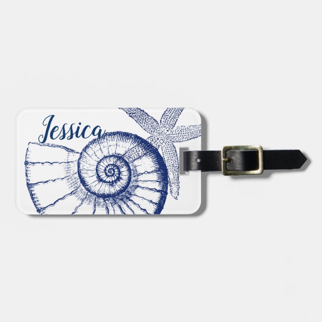 Nautilus Seashell & Starfish Meereslebewesen Gepäckanhänger (Vorderseite horizontal)