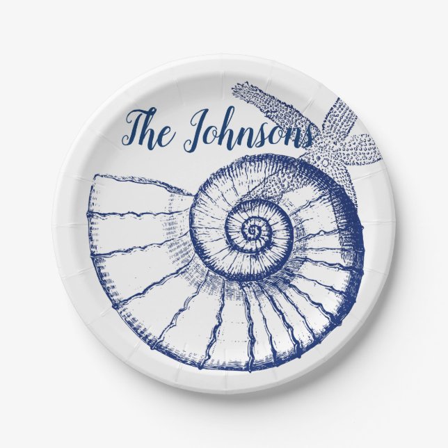 Nautilus Seashell & Starfish Meereslebewesen Pappteller (Vorderseite)