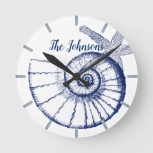 Nautilus Seashell & Starfish Meereslebewesen Runde Wanduhr