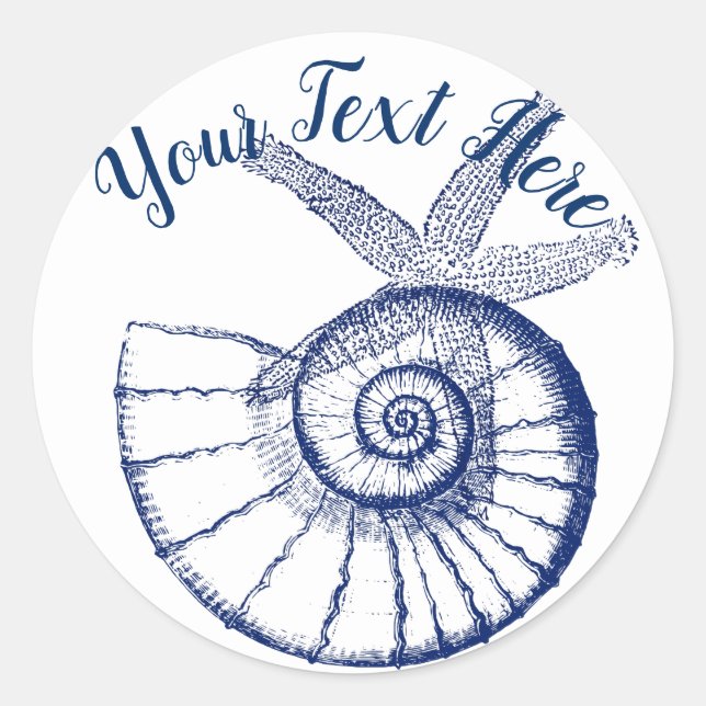 Nautilus Seashell & Starfish Meereslebewesen Runder Aufkleber (Vorderseite)