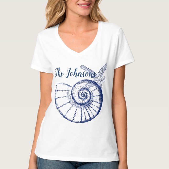 Nautilus Seashell & Starfish Meereslebewesen T-Shirt (Vorderseite)