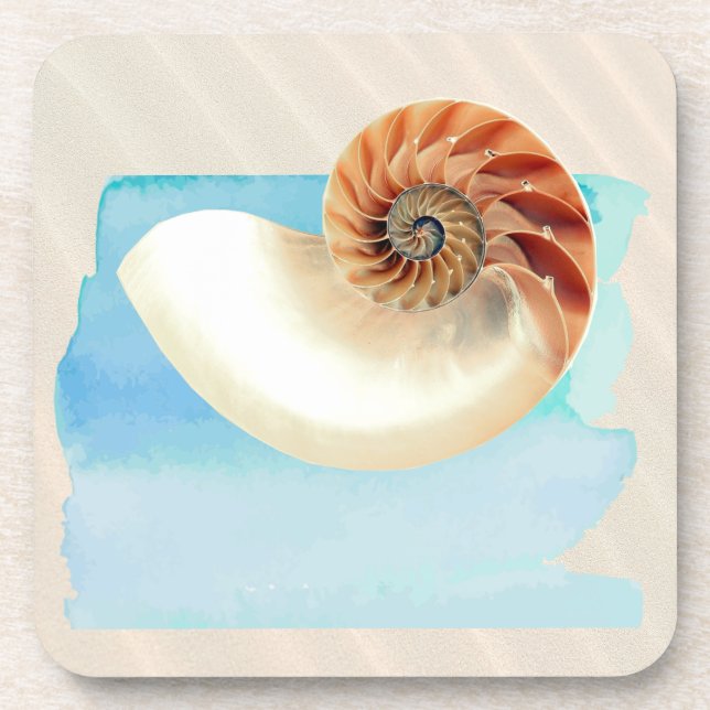Nautilus Seashell und Sand Getränkeuntersetzer (Vorderseite)
