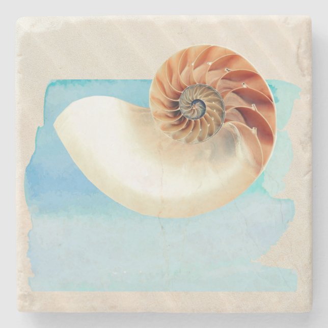 Nautilus Seashell und Sand Steinuntersetzer (Vorderseite)