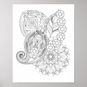 Nautilus Spirale Blumen Blätter Mandala zum Ausmal Poster