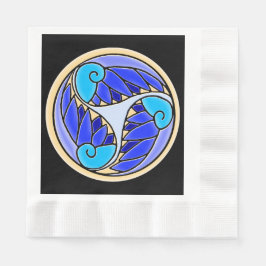 Nautilus und Palmwedel - 3 Blautöne, Gelb, Schwarz Serviette