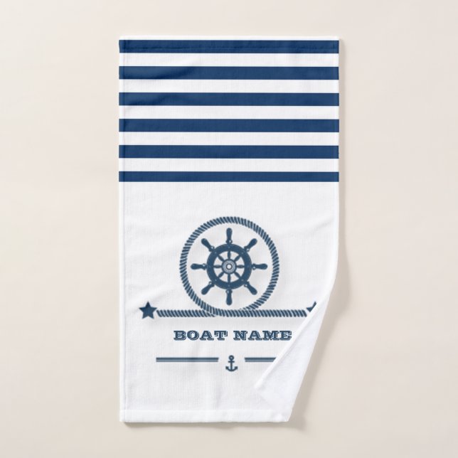 Nautique, Ancre, Corde Marine Bleu Stripes (Serviette à main)