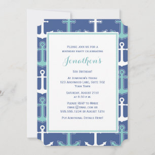 Nautique Anniversaire Invitation Marine Bleu et Tu