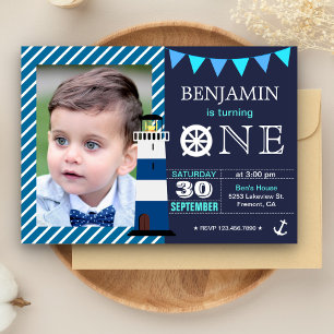 Nautique Baby Boy 1er Anniversaire Fête Invitation