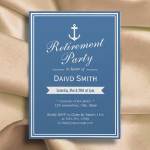 Nautique Marine Blue Retraite Party Invitations