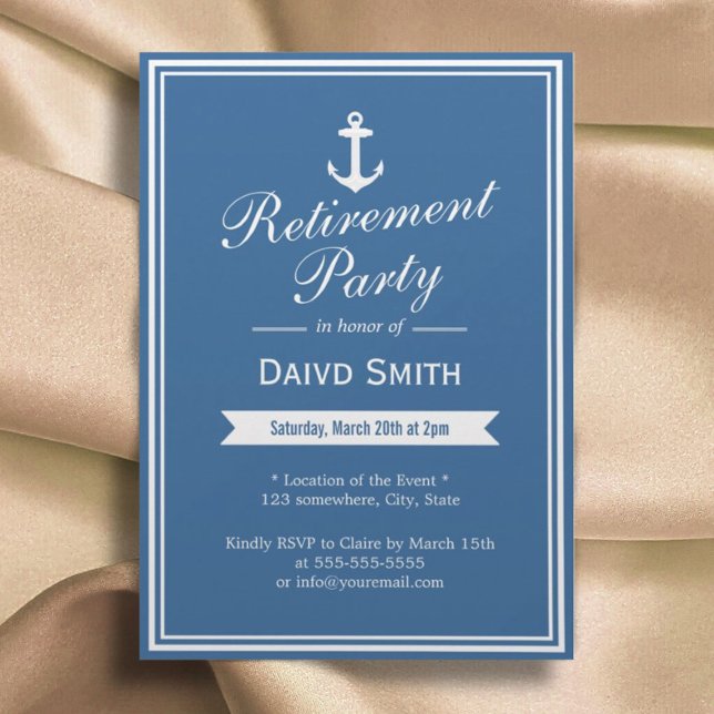 Nautique Marine Blue Retraite Party Invitations (Créateur téléchargé)