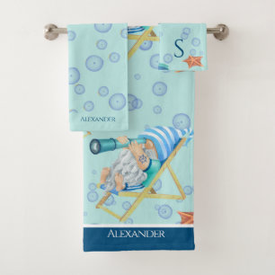 Nautique Nom du monogramme de Gnome Turquoise Bleu