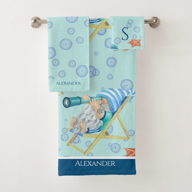Nautique Nom du monogramme de Gnome Turquoise Bleu (En situation)