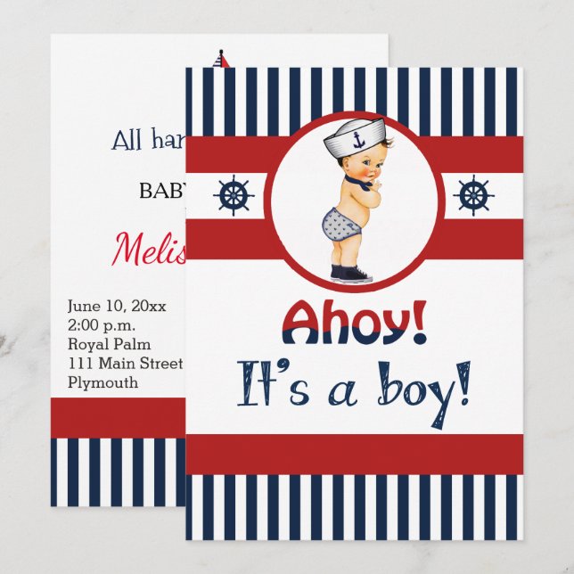 Nautique oh c'est une invitation de baby shower de (Devant / Derrière)