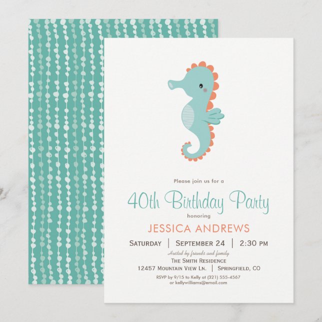 Nautique Seahorse Anniversaire Fête Invitation (Devant / Derrière)