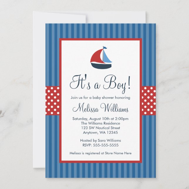 Nautique Stripes Bébé Douche Invitations (Devant)