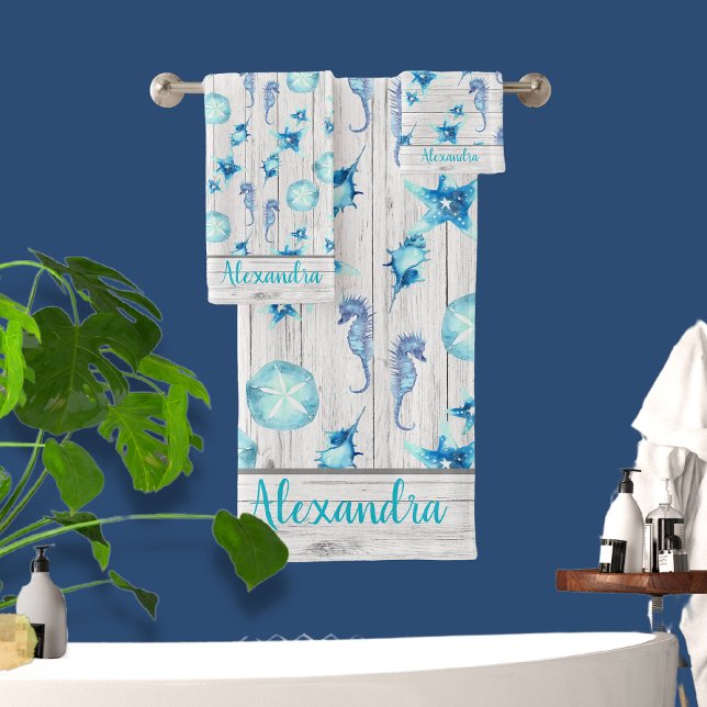 Nautique Turquoise Bleu Côte Mer Vie blanche Bois (Créateur téléchargé)