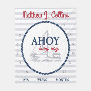 Nautisch Ahoy Baby Boy Segelboot Meilenstein Fleecedecke