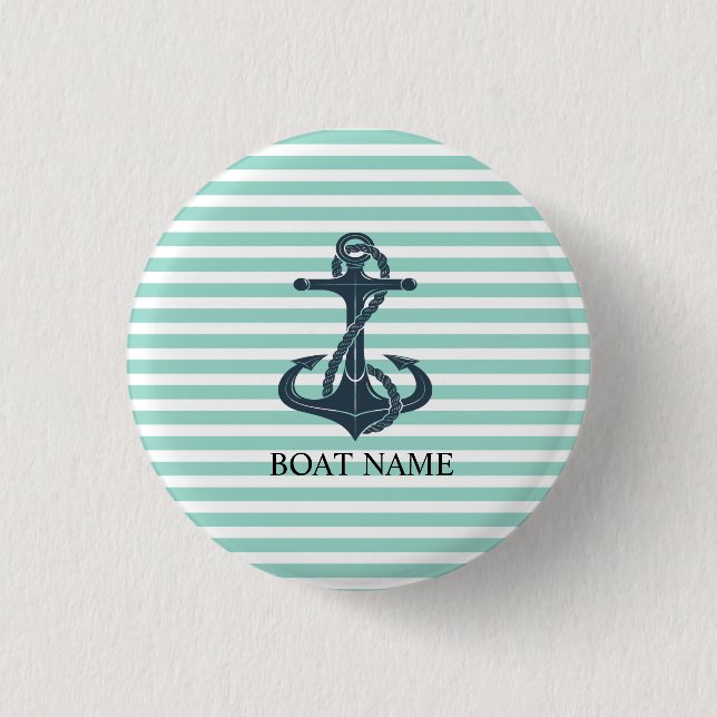 Nautisch,Anker,Mintgrüne Streifen Button (Vorderseite)