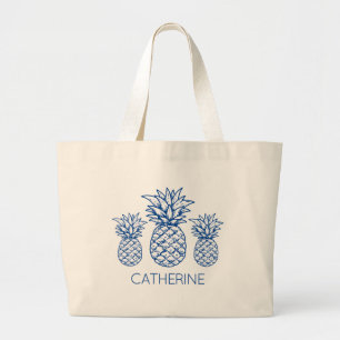 Nautisch Blaues Tropisches Ananas-Personalisiertes Jumbo Stoffbeutel