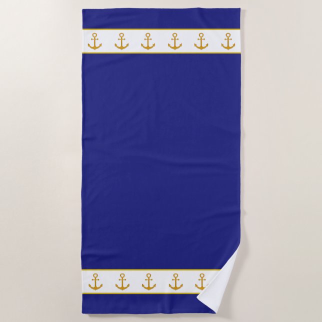 Nautisch, elegante goldene Anker auf Navyblau Strandtuch (Vorderseite)