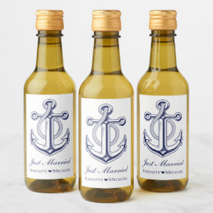 Nautisch Frisch Vermählt Navy Blau Anker Hochzeit Weinetikett