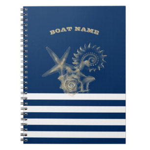 Nautisch, Goldene Muscheln Navy Blau Streifen Notizblock