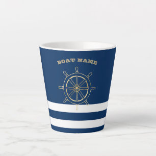 Nautisch, goldenes Bootssteuerrad, navyblaue Strei Milchtasse