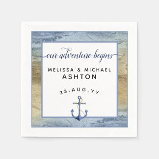 #Nautisch Marineblau Gold Aquarell Event #Hochzeit Serviette