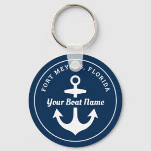Nautisch Marineblau personalisierter Bootsname Ank Schlüsselanhänger