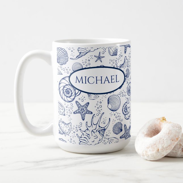 Nautisch Muschel Thema Strand Kaffeetasse (Mit Donut)